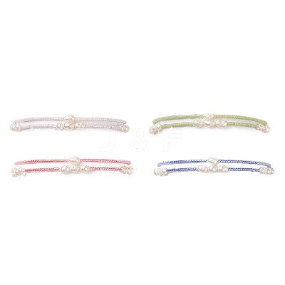 2Pcs 2 Style Natural Pearl & Glass Seed Beaded Stretch Bracelets Set BJEW-JB09032-1