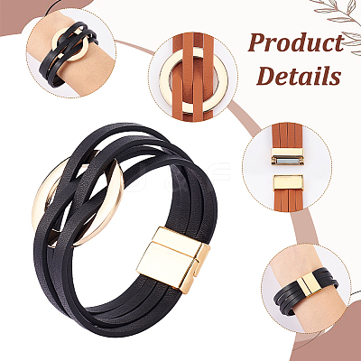 4Pcs 4 Colors PU Leather Multi-strand Bracelets Set with Magnetic Clasps BJEW-AN0001-77-1