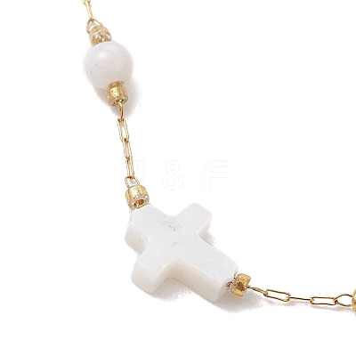 Summer Beach Natural White Shell Link Chain Anklets AJEW-AN00771-02-1