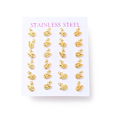 304 Stainless Steel Tiny Swan Stud Earrings with 316 Stainless Steel Pins for Women EJEW-J043-14G-1