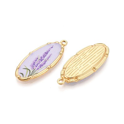 Printed Style 304 Stainless Steel Oval with Flower Pattern Pendants STAS-T071-27E-G-1