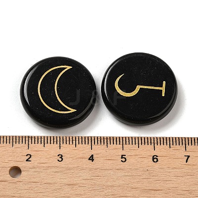 13Pcs Flat Round Natural Obsidian Rune Stones G-K335-08A-1