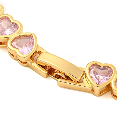 Rack Plating Brass Pave Cubic Zirconia Heart Link Bracelets BJEW-Q347-05G-05-1