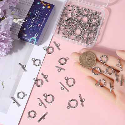 40Pcs 4 Styles 304 Stainless Steel Ring Toggle Clasps STAS-SC0007-38-1