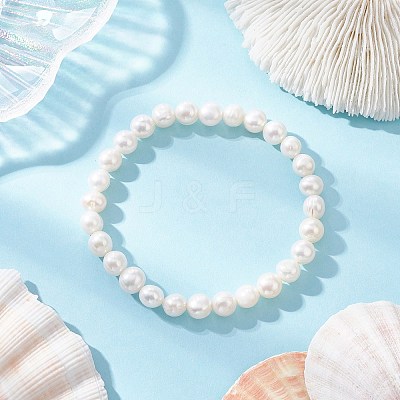 Natural Cultured Freshwater Pearl Round Beaded Stretch Bracelets for Women BJEW-JB12006-1