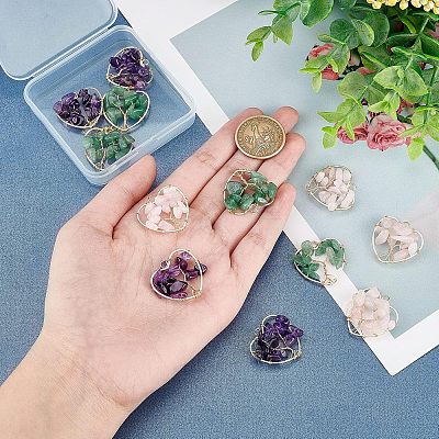 12Pcs 3 Styles Natural Gemstone Pendants FIND-FH0004-67-1