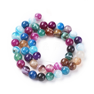 Natural Striped Agate/Banded Agate Beads Strands G-G582-8mm-46-1