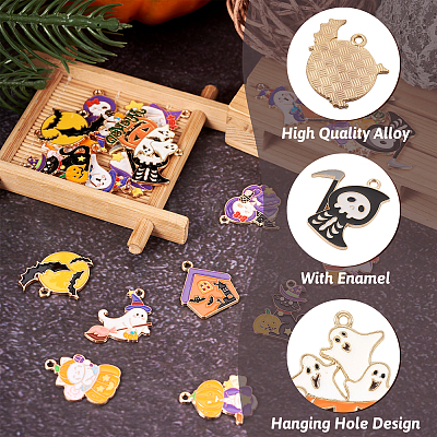 24Pcs 12 Style Halloween Theme Alloy Enamel Pendants ENAM-TA0001-51-1