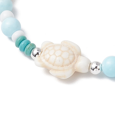 Dyed Synthetic Turquoise & Natural Howlite Beads Bracelets for Women BJEW-JB11794-01-1