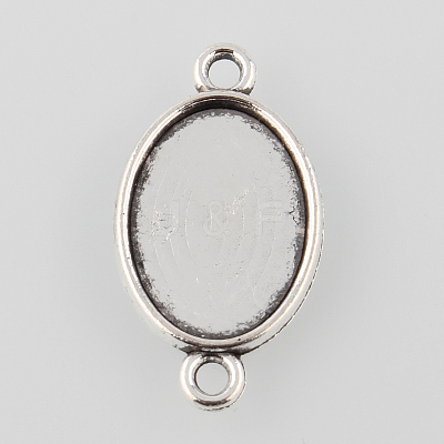 Tibetan Style Alloy Flat Oval Cabochon Connector Settings TIBE-M022-06AS-1