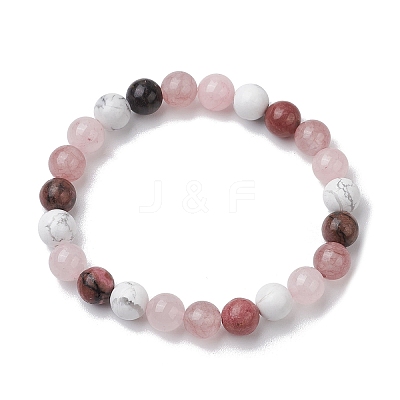 8.5mm Round Natural Rhodonite & Howlite & Strawberry Quartz & Rose Quartz Bead Stretch Bracelets for Women BJEW-JB10944-06-1