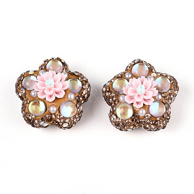 Flower Shape Polymer Clay Rhinestone Beads CLAY-U023-01C-1