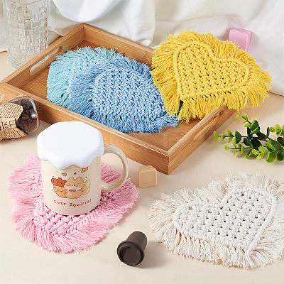 5Pcs 5 Colors Cotton Macrame Cup Mats AJEW-MB0001-03-1