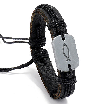 Alloy Rectangle with Jesus Fish Link Bracelet WG74162-01-1