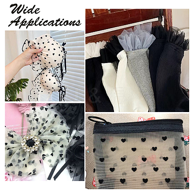 Polyester Heart Pattern Mesh Fabric SENE-WH0003-46-1