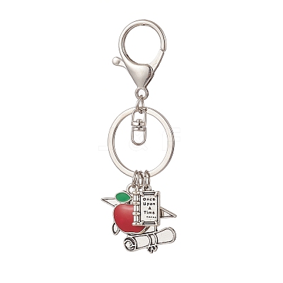 Tibetan Style Alloy Doctor Hat & Book Pendant Keychain with Apple Resin Charms KEYC-TA00006-1