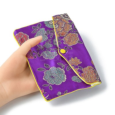 Rectangle Floral Embroidery Cloth Zipper Pouches ABAG-YW0001-03D-1