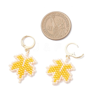 304 Stainless Steel Glass Seed Beads Leaf Leverback Earrings EJEW-MZ00536-01-1