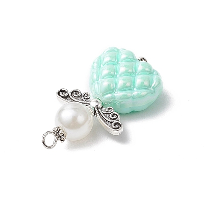 Opaque Acrylic Beads with Iron Flat Head Pins and ABS Plastic Imitation Pearl Round Beads and Tibetan Style Beads Pendants PALLOY-JF03810-1