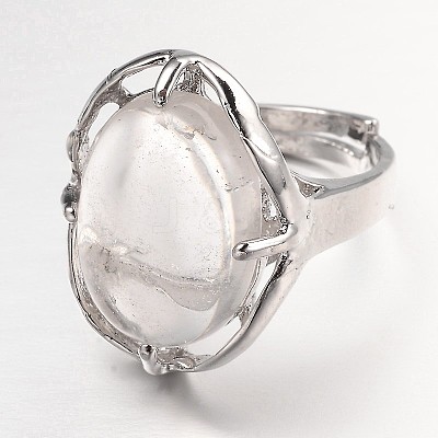Adjustable Oval Gemstone Wide Band Rings RJEW-L062-01D-1