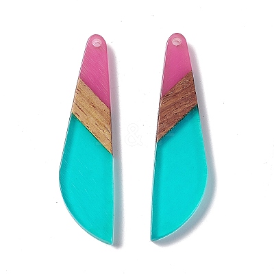 Transparent Resin & Walnut Wood Big Pendants RESI-M027-07G-1