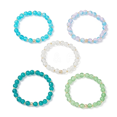5Pcs 5 Color Spray Painted Crackle Glass Beads Stretch Bracelets for Men Women BJEW-MZ00202-1