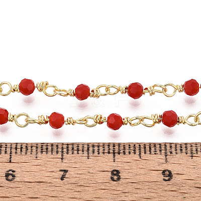 Handmade Brass Round Glass Beaded Chains KK-N281-02B-G-1