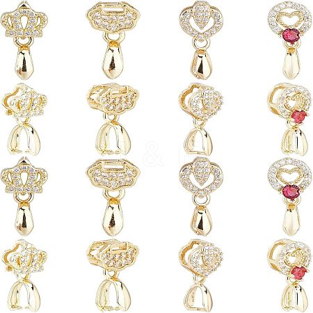 SUPERFINDINGS 16Pcs 4 Style Brass Micro Pave Cubic Zirconia Ice Pick Pinch Bails ZIRC-FH0001-08-1