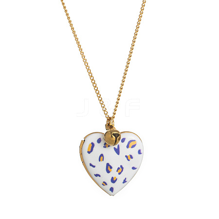 304 Stainless Steel Enamel Printed Mom Heart Locket Pendant Necklaces for Mother's Day Gift WG641EA-02-1