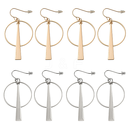 4 Pairs 2 Colors Alloy & Iron Ring Dangle Earrings EJEW-HY0001-31-1