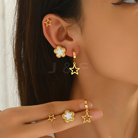 3 Pairs Stainless Steel Flower & Hollow Star Earring Sets BQ9820-1