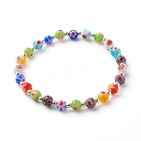 Handmade Millefiori Lampwork Beads Stretch Bracelet for Teen Girl Women Gift BJEW-JB06847-03-1