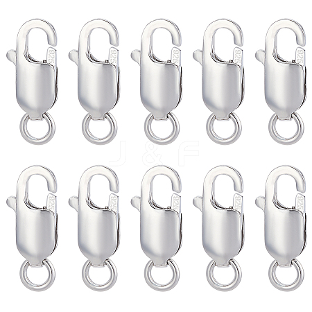 BENECREAT 10Pcs Rhodium Plated 925 Sterling Silver Lobster Claw Clasps STER-BC0001-59-1