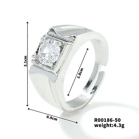 Fashionable Unisex Brass Micro Pave Clear Cubic Zirconia Adjustable Rings VA2990-14-1