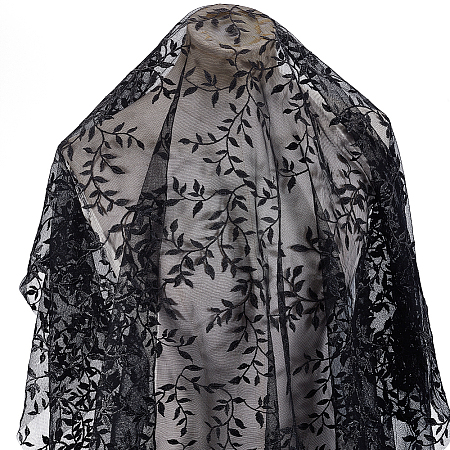 Polyester Leaf Lace Embroidery Fabrics DIY-WH20081-073A-1
