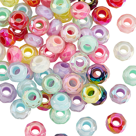 100Pcs UV Plating Rainbow Iridescent Acrylic European Beads MACR-PA0001-28-1