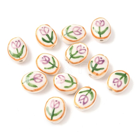 Flower Theme Handmade Porcelain Beads LAMP-D303-06A-1