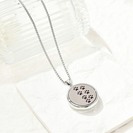 316 Surgical Stainless Steel Aromatherapy Diffuser Perfume Hollow Flat Round Pendant Box Chain Necklaces NJEW-R016-01P-06-1