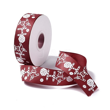 25 Yards Christmas Theme Printed Polyester Grosgrain Ribbon OCOR-C004-02E-1