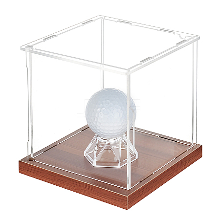 1 Set Square Acrylic Dust-Proof Display Boxes with Wooden Base AJEW-OC0013-56C-1