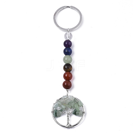 Natural Green Aventurine Chips Chakra Keychain G-N0326-004K-1