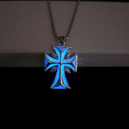 Luminous Glow in the Dark Alloy Cross Pendant Necklace PW-WG27952-02-1