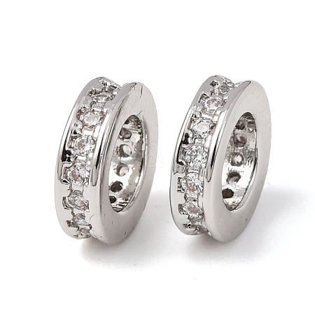 Brass Micro Pave Clear Cubic Zirconia European Beads KK-A279-17P-1