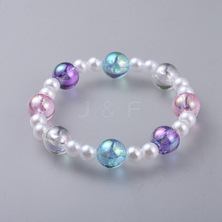 Transparent Acrylic Imitated Pearl  Stretch Kids Bracelets BJEW-JB04575-05-1