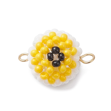 Halloween Glass Peal & Glass Seed Beaded Round Eye Links Connector Charms PALLOY-MZ00948-03-1
