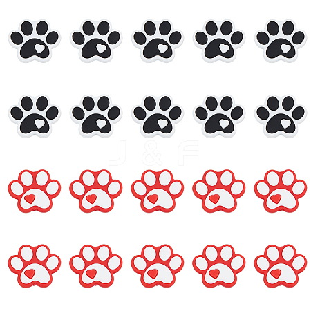 HOBBIESAY 20Pcs 2 Colors Dog Paw Print Food Grade Eco-Friendly Silicone Beads SIL-HY0001-30-1