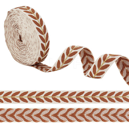 about 10.5~11 yards Ethnic Style Polycotton Jacquard Leaf Ribbons OCOR-GO0001-15D-1