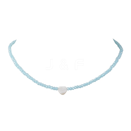 Glass Beads with Shell Heart  Necklaces NJEW-JN04681-01-1