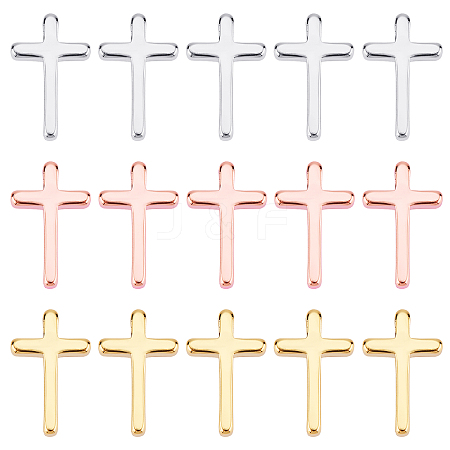 SUPERFINDINGS 24Pcs 3 Color Brass Tiny Cross Charms KK-FH0002-39-1