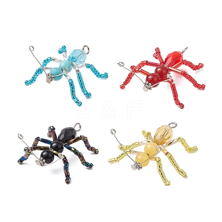 Glass Seed Beaded Ant Pendants PALLOY-MZ00468-1